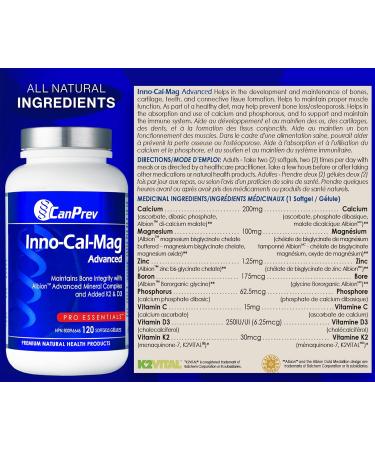 CanPrev - Inno-Cal-Mag Advanced 120 Softgels - Bone Health Teeth health Gum Health Hair Skin and Nail Vitamins - Calcium Magnesium Supplement - Mineral Complex 120 count (Pack of 1) - Buy Online on GoSupps.com