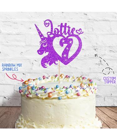 Cakeshop Cake Decoration Pack | Unicorn Heart Premium Double Sided Glitter Card Cake Topper Sign & 25g Party Pack of Cake Sugar Sprinkles | Custom Name & Age Cake Decorations (Purple) Non-Prime Glitter Card: Purple - Buy Online on GoSupps.com