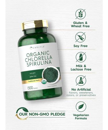 Carlyle Organic Chlorella Spirulina Tablets | 1300 Count | 50/50 Blend | Non-GMO and Gluten Free Supplement - Buy Online on GoSupps.com