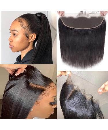 13x4 Lace Frontal Straight Human Hair Transparent Ear to Ear Lace Frontal Human Hair Brazilian Virgin Straight Lace Frontal Closure with Baby Hair 150% Density Natural Color (10 Inch, striaght hair) striaght hair 10 Inch