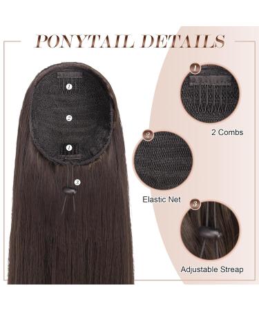 Fine Horseplay Extensions - 60 cm Long Straight Braid Synthetic Drawstring Ponytail Hair Extensions for Women - Brown - Buy Online on GoSupps.com