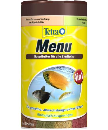 Tetra min menu fish feed - main feed mix with 4 special flakes in separate chambers varied food for all decorative fish 250 ml can 64 g (1 Pack)