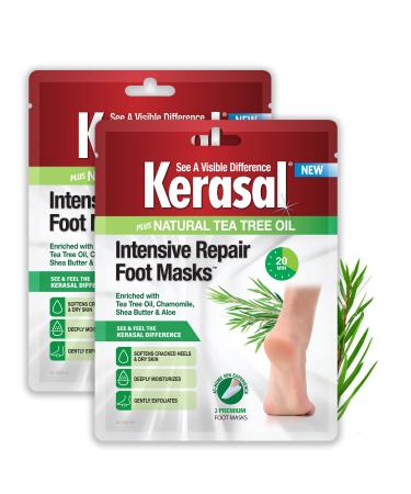 Kerasal Intensive Repair Foot Mask Foot Mask for Cracked Heels and Dry Feet, 2 Count, (Pack of 2) Foot Mask 1 Pair (Pack of 2)