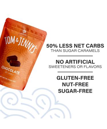 Tom & Jenny's Sugar Free Caramel Chocolate Sea Salt Candy - Low Carb Keto Friendly with Xylitol and Maltitol - 2.9oz Pack - Buy Online on GoSupps.com