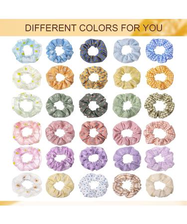 Crowye 30 Pcs Cute Hair Scrunchies - Kawaii Colorful Daisy Print, Polka Dot, Solid Color & Plaid Hair Ties for Women, Girls, Kids - Assorted Accessories - Buy Online on GoSupps.com