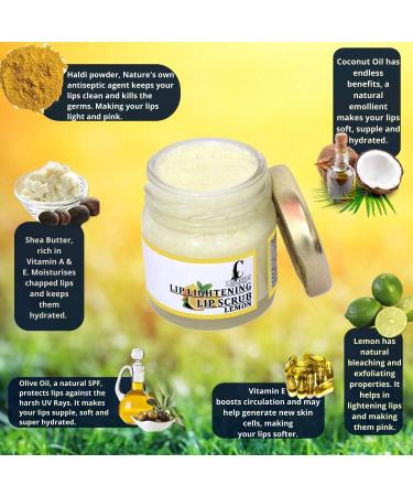 Buy Lip Lightening Exfoliating Lemon Lip Scrub - Removes Lipstick Stains | Coconut Oil & Vitamin E | 100g - International Shipping - Buy Online on GoSupps.com