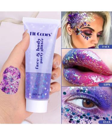Purple Body Glitter Gel - 50ml Festival Makeup & Accessory for Parties | Glitzer Face Nails & Lips - Buy Online on GoSupps.com