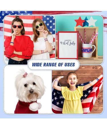 Patriotic Hair Ties Bulk - 60 Pieces Red, White, Blue Ribbon Hair Bands for 4th of July - Flag Style Hair Holders for Girls and Women - Buy Online on GoSupps.com