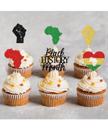 Qttier 24Pcs Black History Month Cupcake Toppers Pre-assembled Black History Month Cupcake Picks for African American History Month Party Decorations Glitter - Buy Online on GoSupps.com