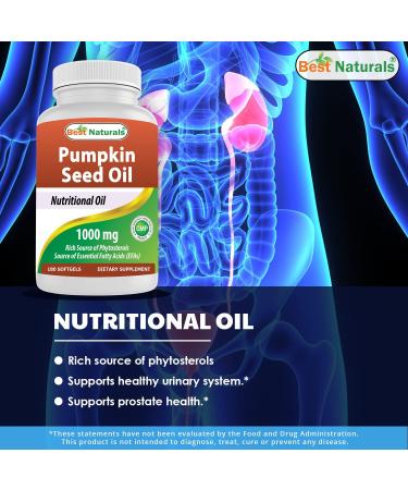 Best Naturals Pumpkin Seed Oil 1000mg - Bladder Control Support - 180 Softgels - Buy Online on GoSupps.com
