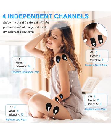 Belifu 4 Channel TENS EMS Unit | Muscle Stimulator for Pain Relief | 24 Modes, 20 Intensity Levels | Rechargeable Electric Pulse Massager with Large Screen | 10 Pads & Storage Bag - Buy Online on GoSupps.com