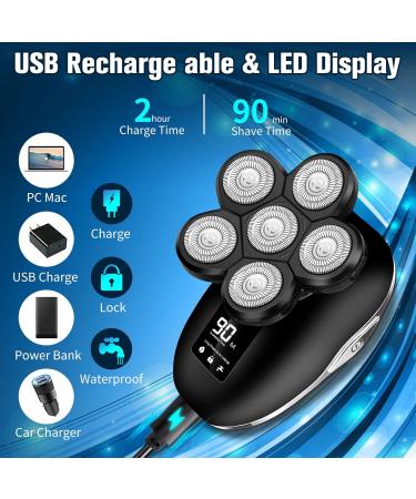 Sakioo 6 in 1 Electric Head Shaver for Bald Men - IPX7 Waterproof Cordless Razor with LED Display Face & Nose Hair Trimmer - Buy Online on GoSupps.com
