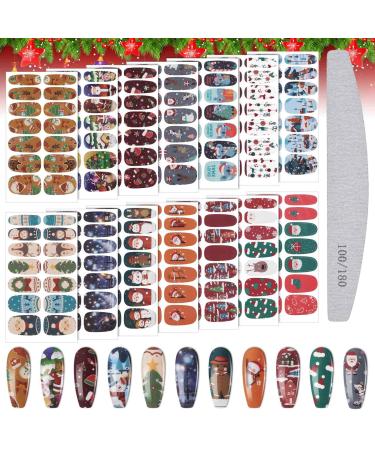 EBANKU Christmas Nail Wraps Self Adhesive 14 Sheets Nail Polish Stickers Decals with Nail File Deer Snowman Xmas Tree Nail Stickers for Nail Art Design (B)
