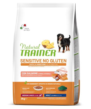 Natural Trainer Sensitive No Gluten - Croquettes for Medium-Maxi Adult Dogs with Salmon and Whole Grains - 3kg