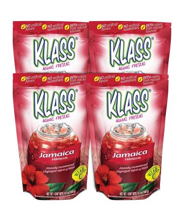 Klass Aguas Frescas Hibiscus Drink Mix, Flavors & Colors From Natural Sources No Artificial Flavors, No Artificial Sweeteners (Makes From 7 to 9 Quarts) 14.1 oz Family Pack (4-Pack)