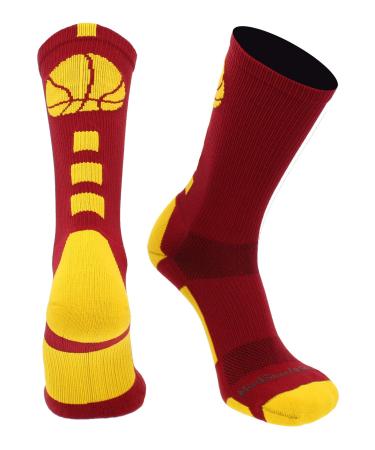 MadSportsStuff Basketball Socks for Boys, Girls, Men, Women- Athletic Crew Socks - Youth and Adult Sizes -Made in The USA Cardinal Red/Gold Small