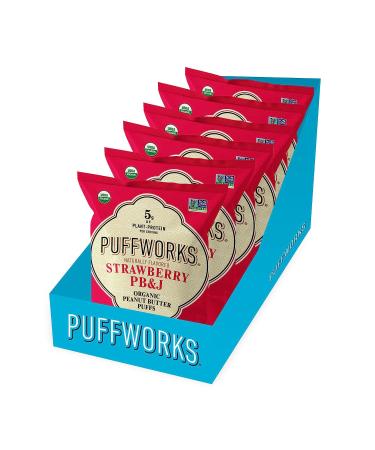 Puffworks Strawberry PB&J Organic Peanut Butter Puffs 1.2oz (Pack of 6) | Plant-Based Protein Snack, Gluten-Free, Vegan, Kosher - Buy Online on GoSupps.com