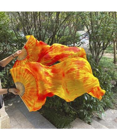 Beyiwenoo Premium Silk Belly Dance Fan Veil - 1 Pair (Orange) - 71 Length x 35 Width - For Dancing Show and Flow Arts - Buy Online on GoSupps.com