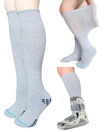 2 Pairs Walking Boot Socks for Orthopedic Walker Brace, Replacement Sock Liner Knee High Tube Socks Under Air Cam Walkers and Fracture Boot, Medical Air Cast Socks for Surgical Leg Cover