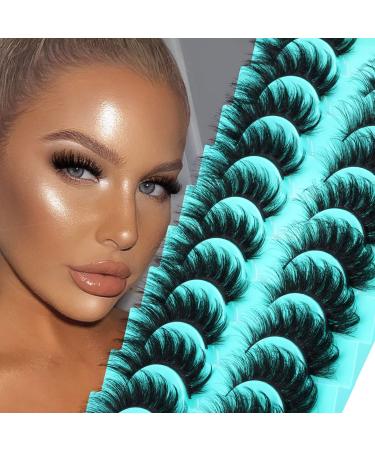 False Eyelashes Fluffy Mink Cat Eye Lashes Strip Pack 10 Pairs 18MM Wispy D Curl Fake Lashes That Look Like Extensions 8D Full Dramatic Eyelash by Goddvenus E-cat eye