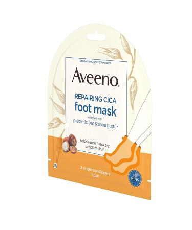 Aveeno Repairing CICA Foot Mask with Prebiotic Oat and Shea Butter - Moisturizing Foot Mask for Extra Dry Skin - 3 Pack with Single-Use Slippers - Buy Online on GoSupps.com