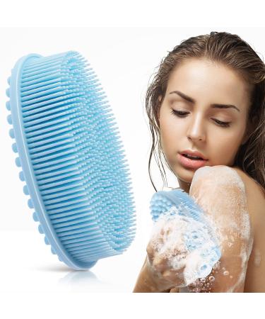 Cobee Silicone Bath Brush  Soft Body Scrubber Exfoliating Shower Brush Loofah Brush Body Scrub Brush Head Massage Brush 2 in 1 Shampoo Brush for Women Men All Kinds of Skin(Blue)
