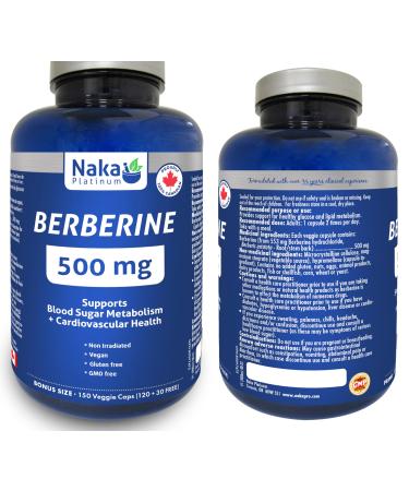 Naka Platinum Berberine 500mg Supports Blood Sugar Metabolism Cardiovascular Health Made in Canada (150 veggie caps) 150 count (Pack of 1)