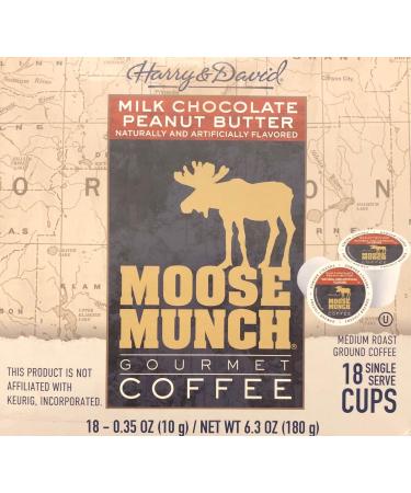Harry & David Milk Chocolate Peanut Butter Moose Munch Gourmet Coffee 18 Single Serve Cups