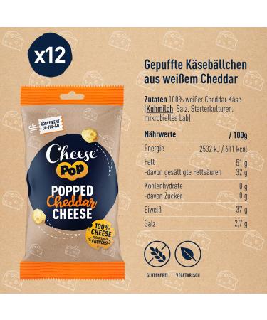 Shop 12-Pack Cheddar Cheese Popped Snacks - Crispy Airy & Protein-Rich | Slightly Spicy & Creamy 100% Cheddar Treats - International Shipping! - Buy Online on GoSupps.com