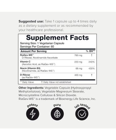 Ultra High Potency 1400mg NAD Supplement - Nicotinamide Riboside Supplement - NAD+ Nicotinamide B3 Blend with D-Ribose Niacin -with RiaGev - 3rd Party Tested (60 Count (Pack of 1)) - Buy Online on GoSupps.com