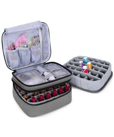 LUXJA Nail Polish Carrying Case - Holds 30 Bottles (15ml - 0.5 fl.oz), Double-layer Organizer for Nail Polish and Manicure Set, Gray (Bag Only) Hold 30 Bottles(15ml) Gray