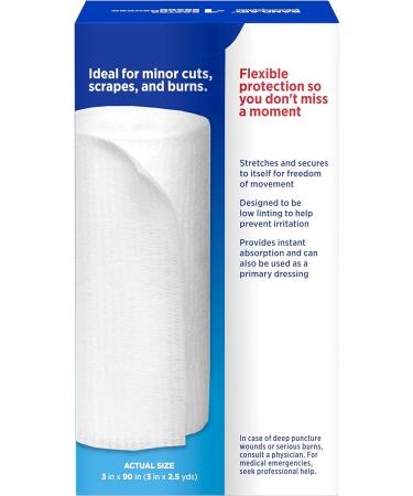 Band-Aid First Aid Rolled Gauze, White, 3 in X 2.5 yds - 1 Count - Buy Online on GoSupps.com