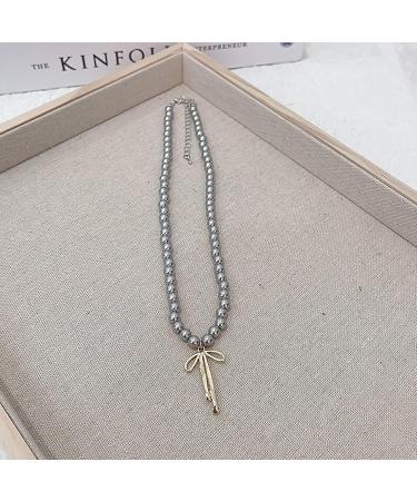 Elegant Gray Necklace for Women | Adjustable Collarbone Chain with Brown Pearl | Oralgos Jewelry Accessory - Buy Online on GoSupps.com