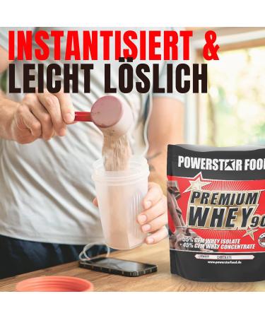 Powerstar Premium Whey 90 - 90% Protein Whey Powder (850g) | Low Carb Strawberry Flavor | Made in Germany | 55% CFM Whey Isolate & 45% CFM Concentrate - Buy Online on GoSupps.com