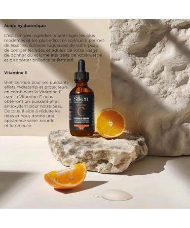Vitamin C Serum (60 ml) with Hyaluronic Acid and Vitamin E. Anti-wrinkle | Anti-dark circles | Skin blemish corrector | Facial hydration. Firm smooth and luminous skin. 100% vegan - SILKEN - Buy Online on GoSupps.com