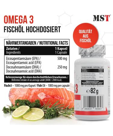 MST Omega 3 triglyceride 75 high dose 1000 mg fish oil per capsule 750 mg omega 3 fatty acids EPA + DHA better bioavailability pure & laboratory tested 180 capsules - Buy Online on GoSupps.com