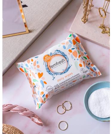 Femfresh Intimate Wipes - Flushable & Biodegradable Disposable Feminine Hygiene Vaginal Cloths with Calendula & Aloe Extracts - Freshening Soothing pH Balanced Hypoallergenic Pack of 6 x 25 Wipes 25 count (Pack of 6) - Buy Online on GoSupps.com