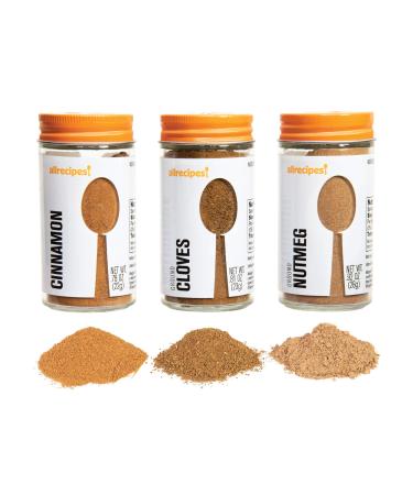 Allrecipes Sweet Spices (Cinnamon, Ground Cloves, Nutmeg) in Glass Jar with Removable Sifter Caps for Sprinkling, Set of 3