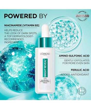 L'Or al Paris Bright Reveal Dark Spot Face Serum with 12% Niacinamide + Ferulic + Amino Sulfonic Acids Reduces the Look of Stubborn Dark Spots For All Skin Tones Skincare 30mL - Buy Online on GoSupps.com