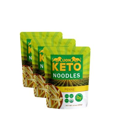 Lion Keto 3 Pack | Penne | Kosher, Organic, Vegan-Friendly, Carb-Free Noodles | No Sugar, No Fat | Ready to Eat Gluten Free Pasta Diet Food | (42oz)