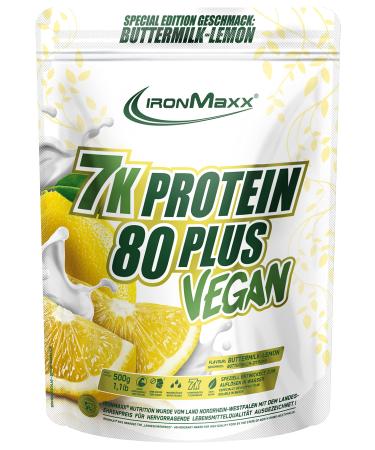 Ironmaxx 7k protein 80 plus vegan - buttermilk -lemon 500g bag |High quality vegan protein powder from 7 different components |Water -soluble protein powder without sugar set - Buy Online on GoSupps.com