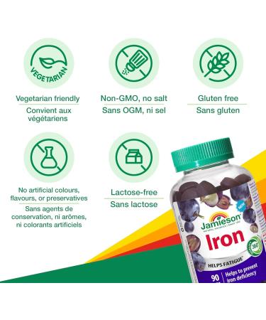 Jamieson Iron Gummies Grape Flavour 90 Count Helps to Prevent Iron Deficiency SUPPLEMENT - Buy Online on GoSupps.com