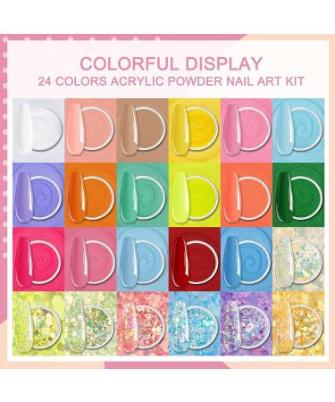 Morovan 24 Colors Acrylic Powder Set - Professional Glitter Polymer Nail Extension Kit for Nail Art - Purple, Yellow, Blue, Green, Red - Buy Online on GoSupps.com