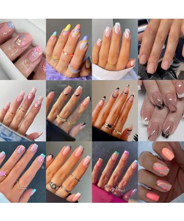 12 Packs (288 Pcs) Misssix Press On Nails Set - Almond & Square False Nails with Nail Glue - Medium & Short Fake Nails for Women - Buy Online on GoSupps.com