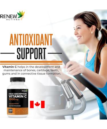 RENEW ACTIVES Maximum Strength Vitamin C 1000MG per Serving Antioxidant & Immune Booster for Overall Health, Bones, Teeth & Gums Non-GMO, Sugar-Free, 4-Month Supply Made in Canada 120 Capsules - Buy Online on GoSupps.com