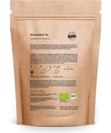 Biotiva Zitronengras Tee Bio moulu 250g - Cymbopagon citratus - citronnelle pure - sans additifs - vegan - 100% qualit biologique - Mis en bouteille et contr l en Allemagne - Buy Online on GoSupps.com