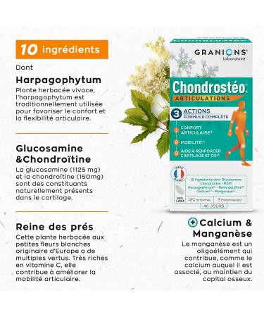 Chondrosteo Joints Granions Marine Collagen + Glucosamine Chondroitin MSM Harpagophytum Marine Collagen + Calcium Triple Action: Flexibility Flexibility Mobility Pack of 3 x 90 Tablets - Buy Online on GoSupps.com