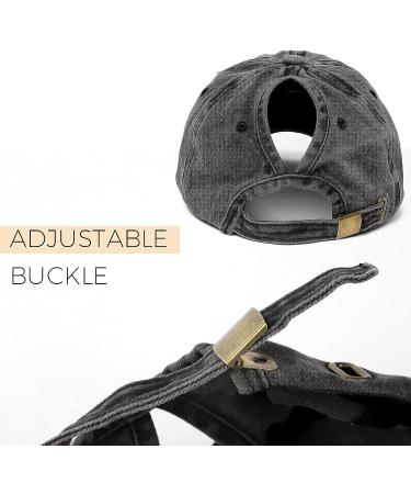 Womens Distressed Ponytail Baseball Cap | Cotton Dad Hat with Ponytail Hole | One Size | Black - Buy Online on GoSupps.com