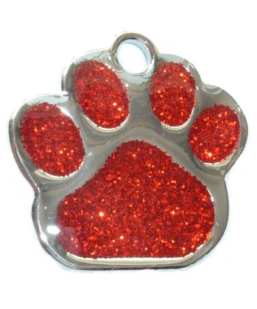 Quality Red 27mm Glitter Paw Design Pet Id Tag Dog Cat Free Engraving and P&P