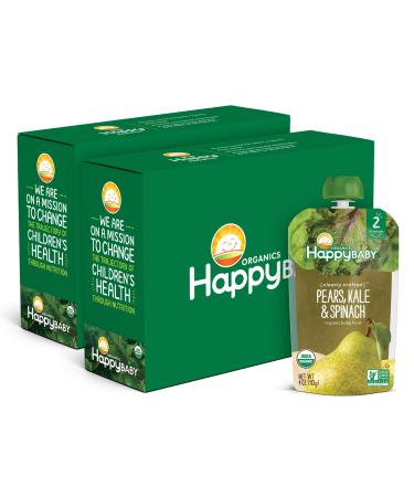 Happy Baby Organics Clearly Crafted Stage 2 Baby Food Pears, Kale & Spinach, 4 Ounce Pouch (Pack of 16) Pear Kale Spinach